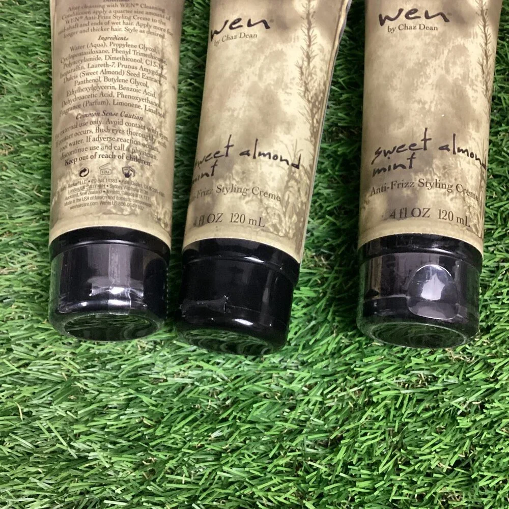 Wen 4oz Sweet Almond Mint Anti-Frizz Styling Creme By Chaz Dean x3